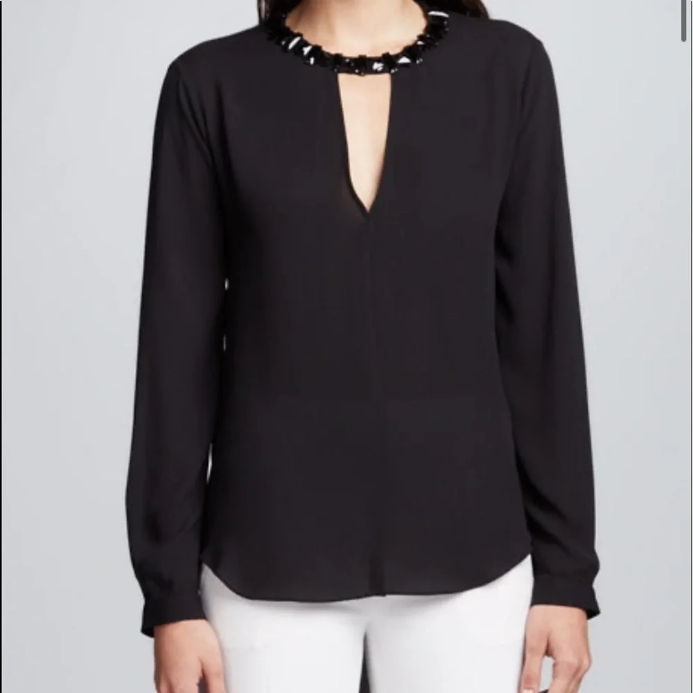 BCBGMaxAzria Frances Jewel-Neck Black Blouse - Picture 2 of 11